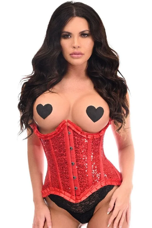 Gothic women bustiers and corsets aestheticTop Drawer Red Satin & Sequin Underwire Curvy Cut Steel Boned Waist Cincher Corset