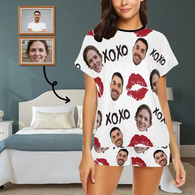 women's nightgowns with a knee - length cutPRICE DROP-Custom Pajamas Cute Red Lips Sleepwear Personalized Couple Face Women's Short Pajama Set women's nightgowns with a knee - length cutPRICE DROP-Custom Pajamas Cute Red Lips Sleepwear Personalized Couple Face Women's Short Pajama Set