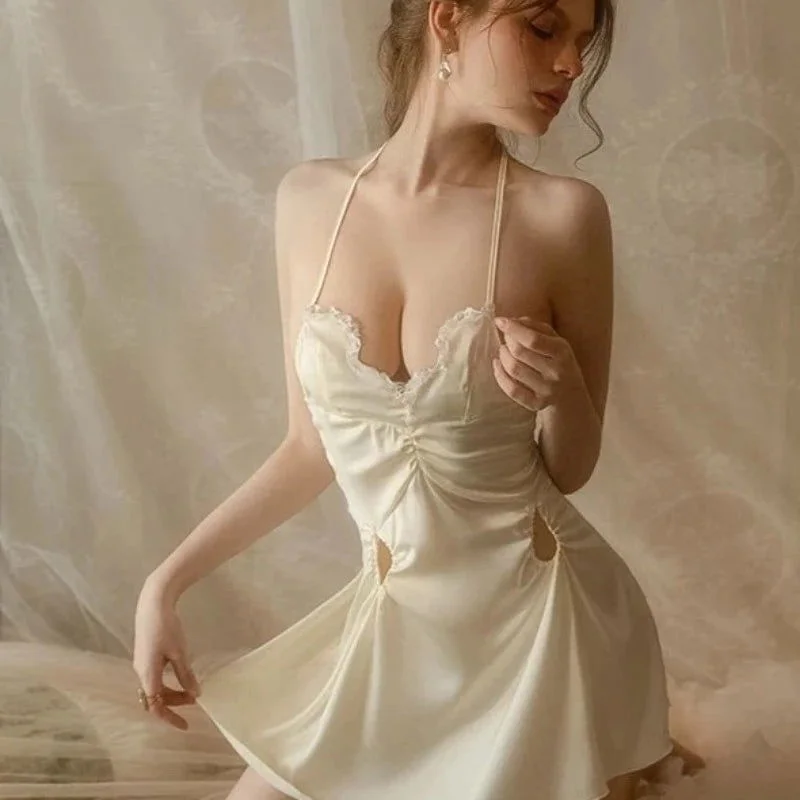 Silky Sexy Beige Nightdress with Chest Pad Lingerie