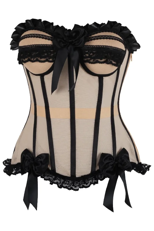 machine made women bustiers and corsetsTop Drawer Steel Boned Nude & Black Mesh Underwire Bustier Corset