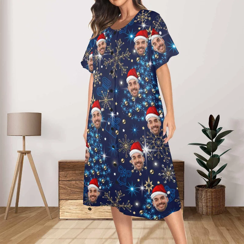 breathable women's nightgowns for hot sleepersCustom Face Christmas lights Women's Nightshirt Short Button Down Nightgown V-Neck Sleepwear Pajama Dress breathable women's nightgowns for hot sleepersCustom Face Christmas lights Women's Nightshirt Short Button Down Nightgown V-Neck Sleepwear Pajama Dress