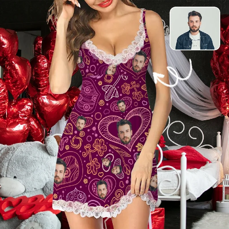 women's sleepshirts for a fashionable loungewear choiceCustom Face Purple Women's Cami V-Neck Lace Suspenders Nightdress Valentine's Day Pajama Gifts for Her women's sleepshirts for a fashionable loungewear choiceCustom Face Purple Women's Cami V-Neck Lace Suspenders Nightdress Valentine's Day Pajama Gifts for Her