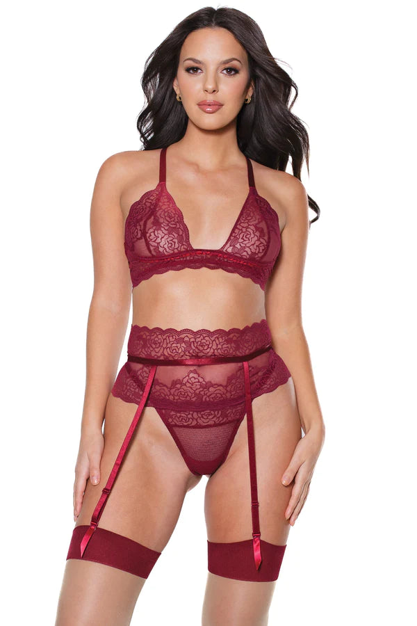 Merlot Bra, Garter Belt and Thong Set