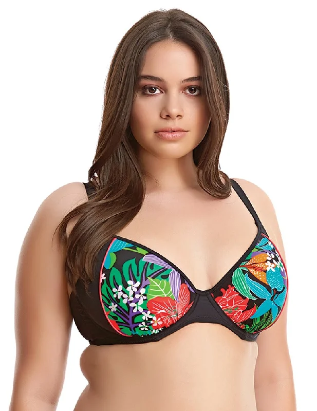 Elomi Cubana Black ES7092 Underwire Gathered Plunge Bikini Top