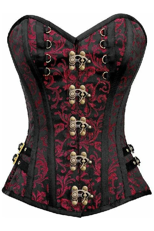 steampunk women bustiers and corsetsTop Drawer Black/Red Swirl Brocade Steel Boned Overbust Corset w/Buckles