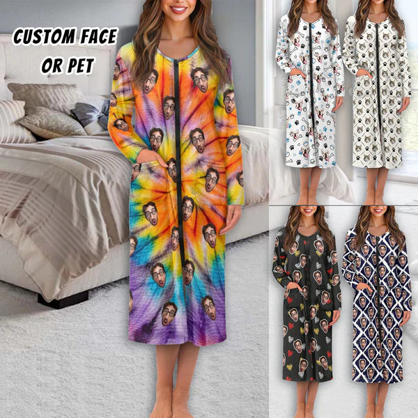 women's sleepshirts with a moisture - wicking fabricCustom Face Long Sleeve Zipper Nightdress Long Nightgown with Pockets women's sleepshirts with a moisture - wicking fabricCustom Face Long Sleeve Zipper Nightdress Long Nightgown with Pockets