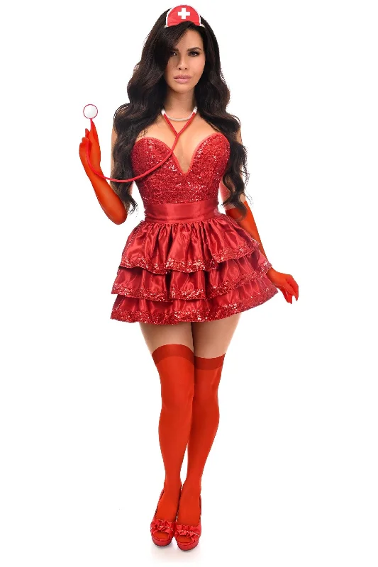 Top Drawer 5 PC Red Sequin Nurse Corset Costume