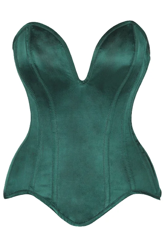 modern women bustiers and corsets trendsTop Drawer Steel Boned Dark Green Satin Plunge Neckline Overbust Corset
