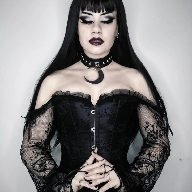 satin fabric women bustiers and corsetsWomen's Gothic Floral Lace Sleeved Overbust Corsets