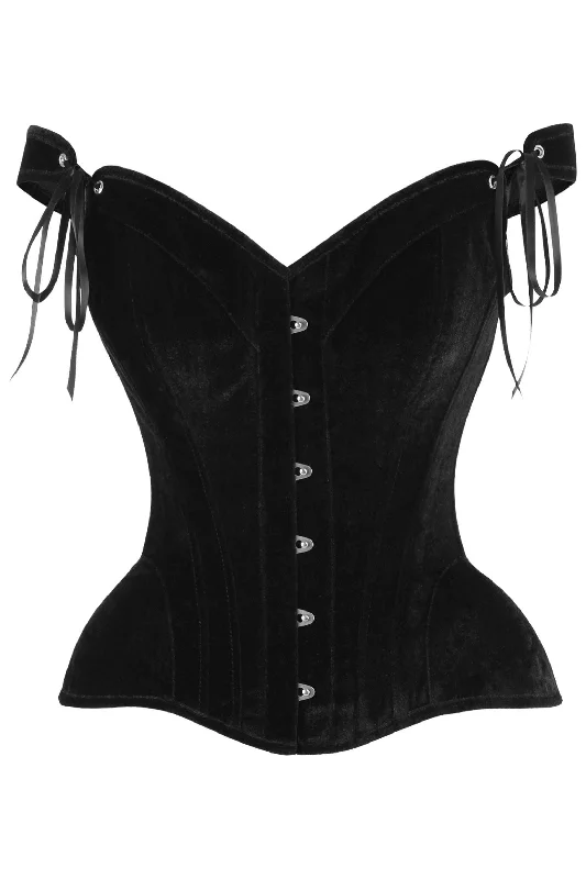 strapless women bustiers and corsets styleTop Drawer Black Velvet Steel Boned Corset w/Straps