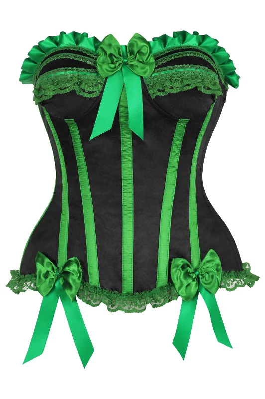 bridal women bustiers and corsetsTop Drawer Black/Green Satin Steel Boned Burlesque Corset