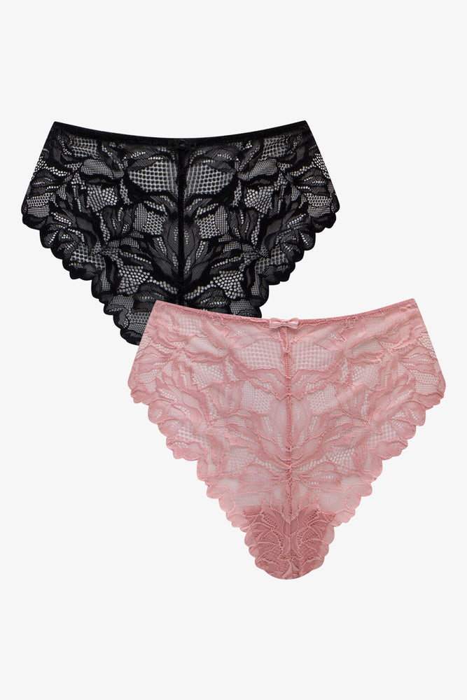 2 Pack Lace Thongs Black & Pink