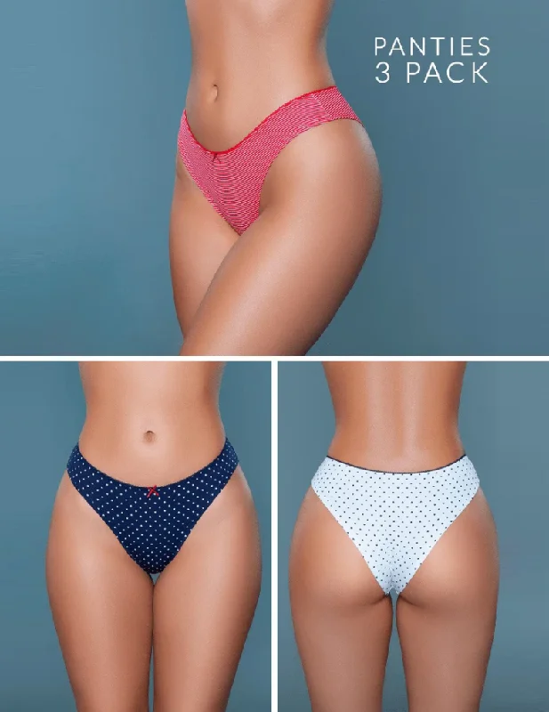 Be Wicked 2203 Talia Brief 3 Pack Blue/White/Red