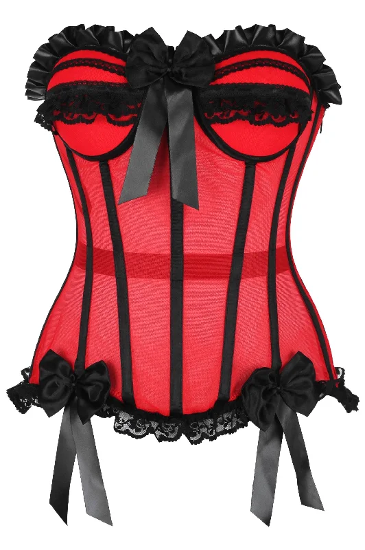 Top Drawer Steel Boned Red/Black Mesh Underwire Bustier Corset