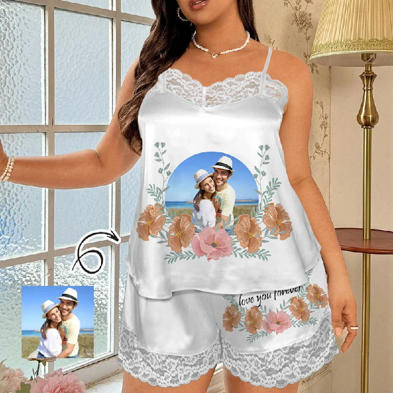 women's sleepshirts with a geometric patternCustom Photo Flowers Lace Cami Pajamas Personalized Women's Nightwear Set women's sleepshirts with a geometric patternCustom Photo Flowers Lace Cami Pajamas Personalized Women's Nightwear Set