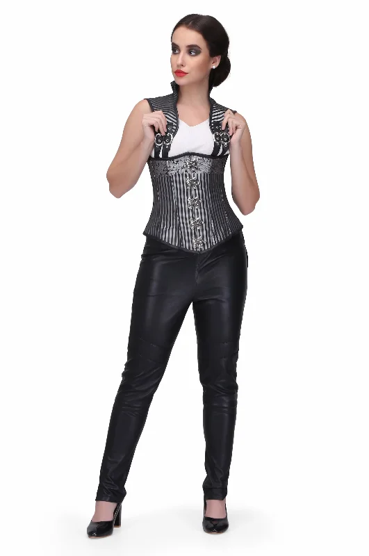 hypoallergenic women bustiers and corsetsBlack/silver brocade underbust corset with shoulder strap