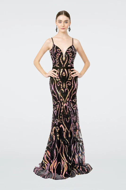 Formal Iridecent Sequin Pattern Long Prom Dress Sale