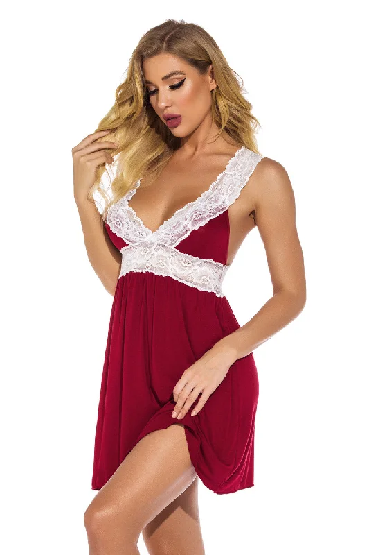 Women's Corset Style Lingerie Jersey Knit and Lace Babydoll