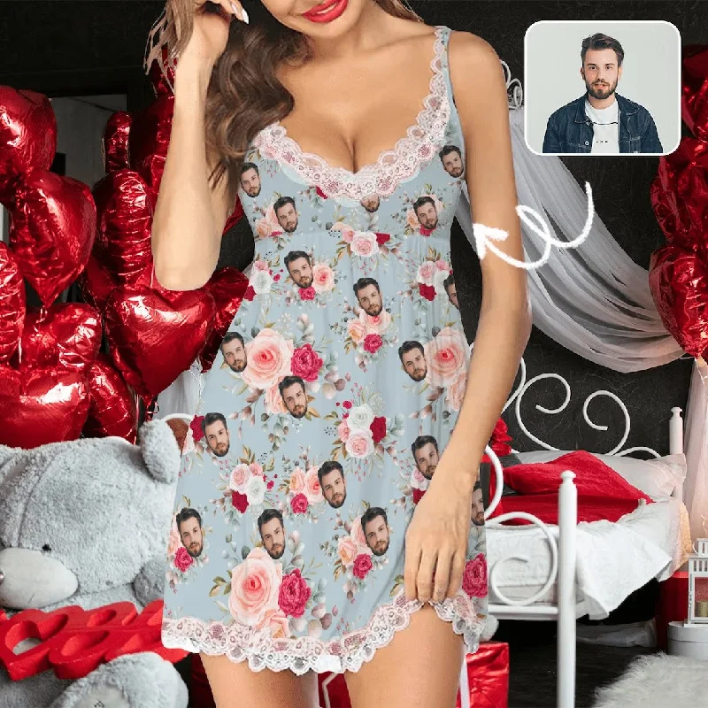cotton women's sleepshirts for breathable comfortCustom Face Flowers Women's Cami V-Neck Lace Suspenders Nightdress Valentine's Day Pajama Gifts for Her cotton women's sleepshirts for breathable comfortCustom Face Flowers Women's Cami V-Neck Lace Suspenders Nightdress Valentine's Day Pajama Gifts for Her