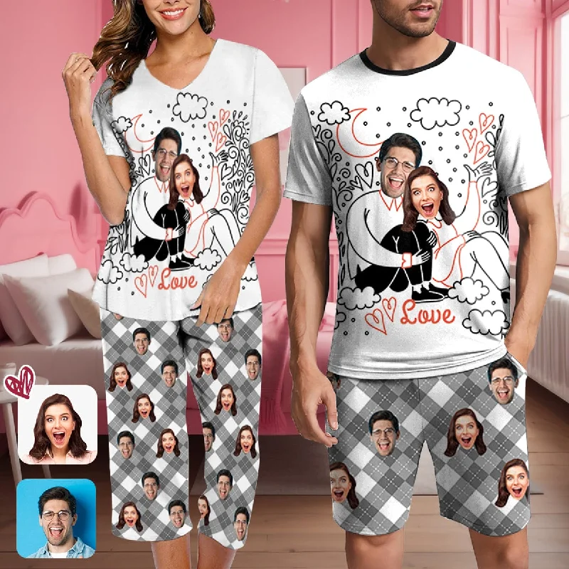 women's sleepshirts with a modern minimalist styleCustom Face Couple Comics Couple Matching Loungewear Set Short Sleeve Shirt and Capri Pants Sleepwear Pajama Set For Valentine's Day women's sleepshirts with a modern minimalist styleCustom Face Couple Comics Couple Matching Loungewear Set Short Sleeve Shirt and Capri Pants Sleepwear Pajama Set For Valentine's Day