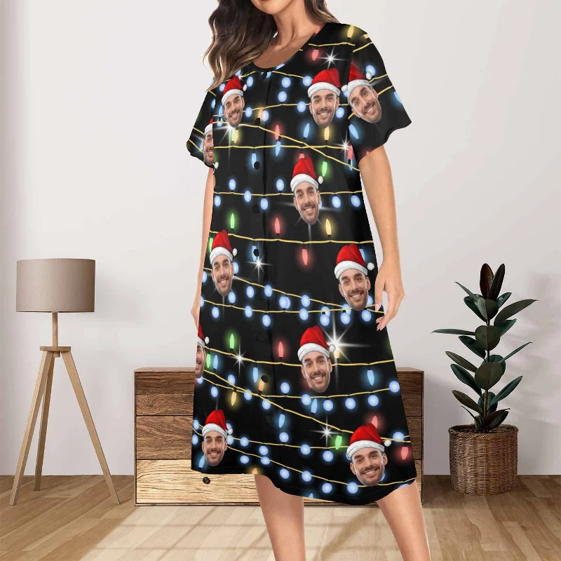 women's sleepshirts for a comfortable stay - at - home dayCustom Face Blue Christmas Women's Nightshirt Short Sleeve Button Down Nightgown V-Neck Sleepwear Pajama Dress women's sleepshirts for a comfortable stay - at - home dayCustom Face Blue Christmas Women's Nightshirt Short Sleeve Button Down Nightgown V-Neck Sleepwear Pajama Dress