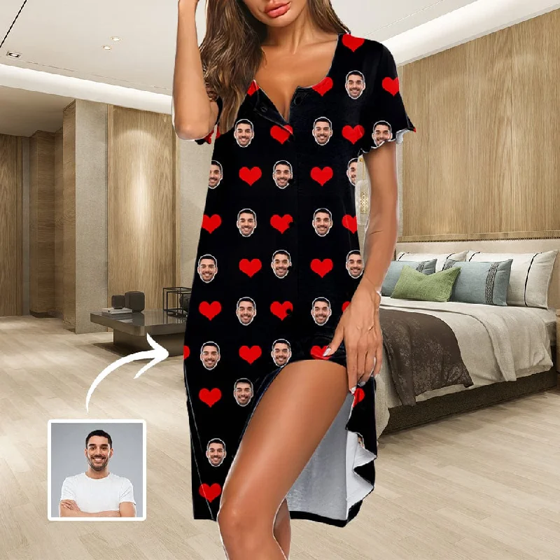 women's sleepshirts with a novelty printCustom Face Heart Women's Nightshirt Short Sleeve Button Down Nightgown V-Neck Sleepwear Pajama Dress women's sleepshirts with a novelty printCustom Face Heart Women's Nightshirt Short Sleeve Button Down Nightgown V-Neck Sleepwear Pajama Dress