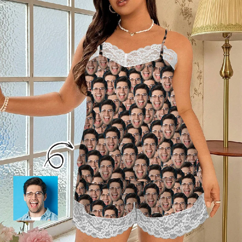 women's nightgowns with a loose fit for comfortCustom Seamless Face Lace Cami Pajamas Personalized Women's Nightwear Set