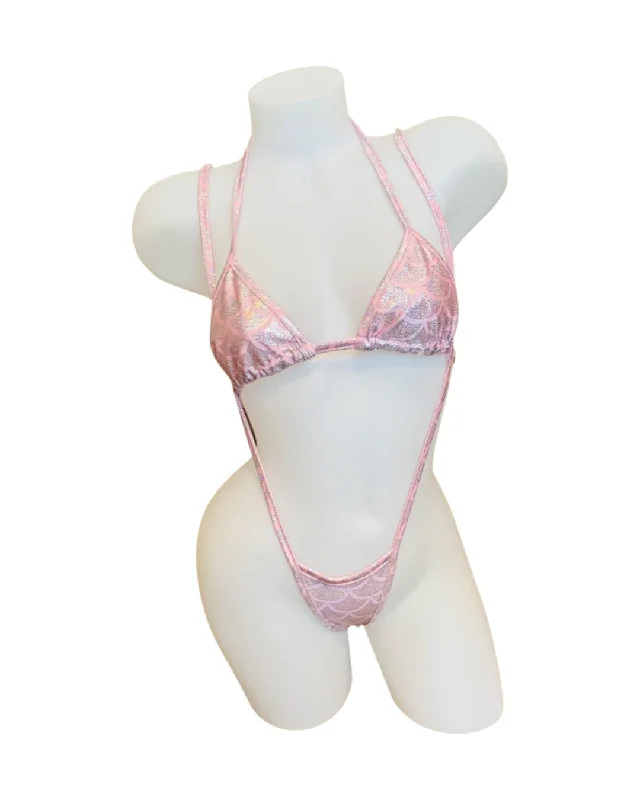 Mermaid Bikini Top and Sling Shot Set Pink