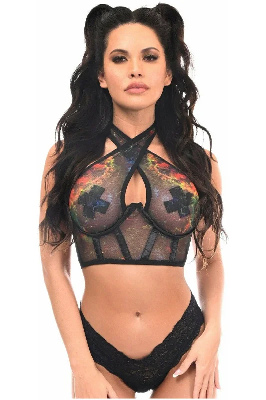 stretchy women bustiers and corsetsLavish Multi Mesh Underwire Cincher w/Built In Halter Top