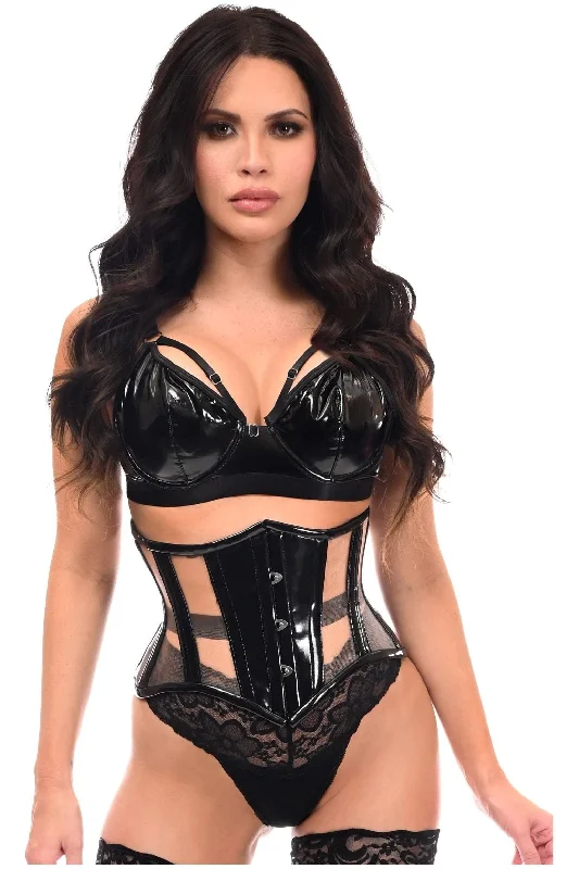 workout women bustiers and corsets supportTop Drawer Black Patent & Nude Mesh Steel Boned Mini Cincher Under Bust Corset