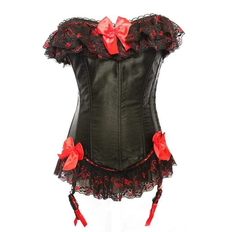 Gothic women bustiers and corsets aestheticWomen's Gothic Lace Hem Contrast Color Bowknot Overbust Corsets With T-back