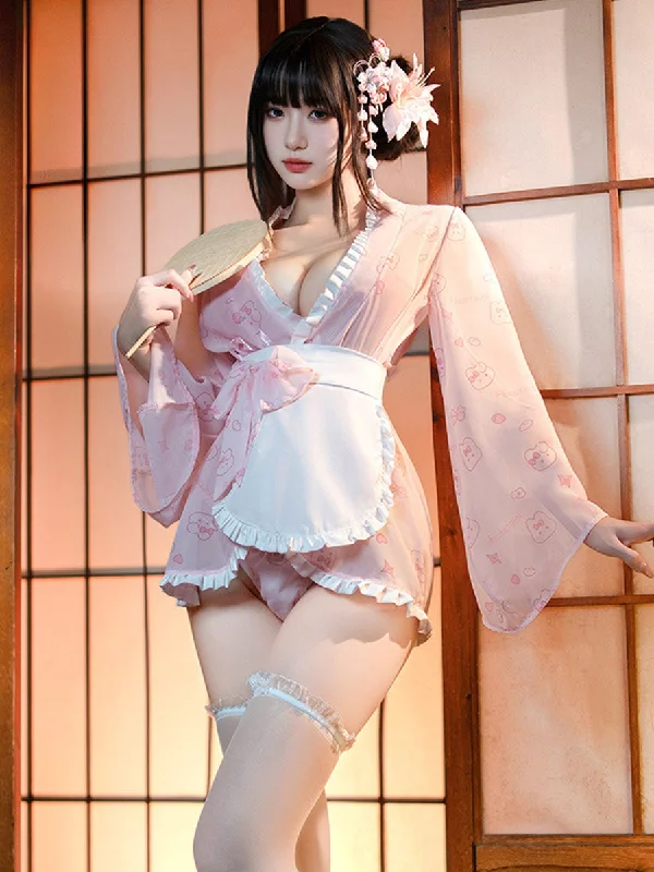 Cartoon Japanese Style Short Robe with Apron