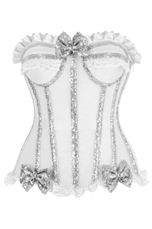 affordable women bustiers and corsetsTop Drawer Steel Boned Silver Sequin Underwire Bustier Corset