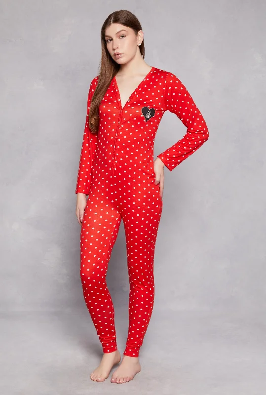 Soft Knit Polka Dot Love Yourself Pajama Onesie