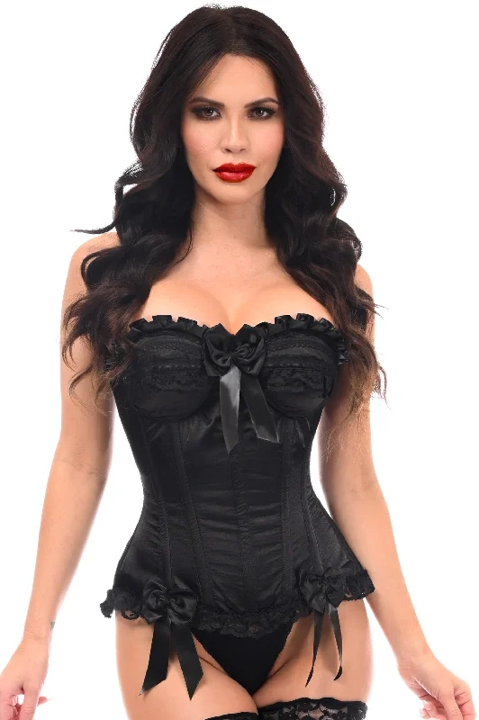 Top Drawer Black Satin Steel Boned Overbust Corset