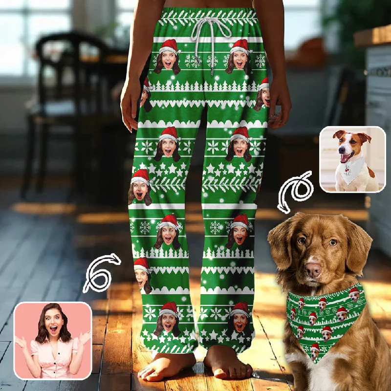 women's nightgowns with pockets for convenienceCustom Face Christmas Red Hat Snowflake Pajama Pants and Pet Dog Bandana women's nightgowns with pockets for convenienceCustom Face Christmas Red Hat Snowflake Pajama Pants and Pet Dog Bandana