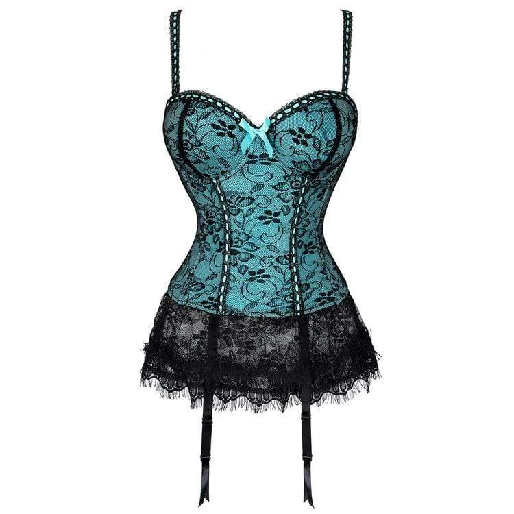 Women's Vintage Gothic Floral Mesh Overbust Corsets with Lace Hem