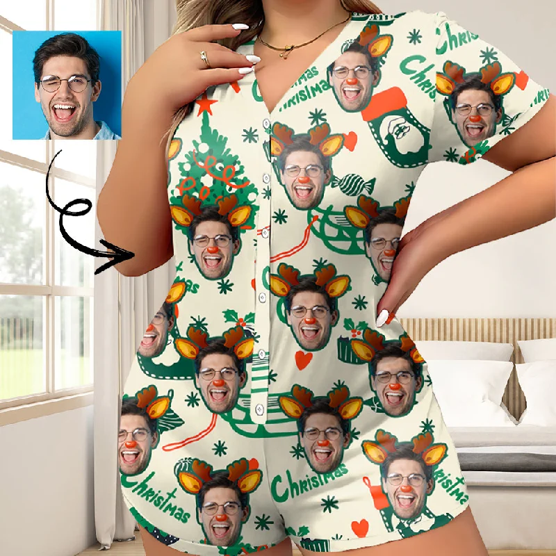 women's satin sleepshirts with lace trimWomen's Short Sleeve Onesies Pajamas Custom Face Christmas Antlers V-Neck Button Jumpsuit women's satin sleepshirts with lace trimWomen's Short Sleeve Onesies Pajamas Custom Face Christmas Antlers V-Neck Button Jumpsuit
