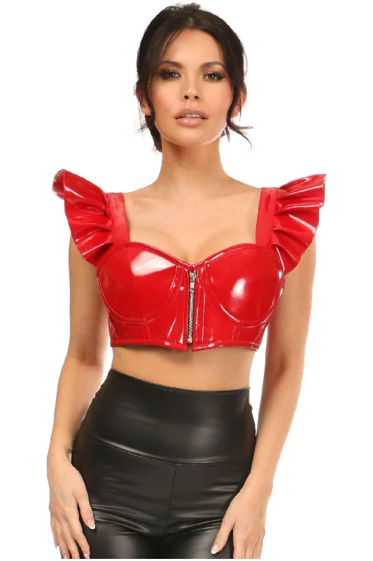 machine made women bustiers and corsetsLavish Red Patent Underwire Bustier Top w/Removable Ruffle Sleeves
