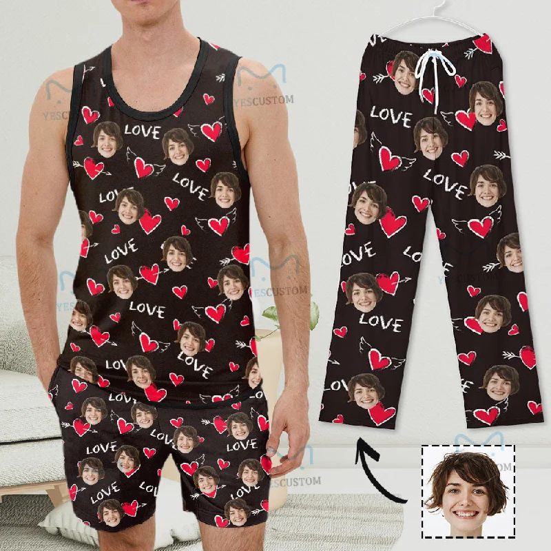 women's sleepshirts with a contrasting collarCustom Photo Pajama Set Love You XOXO Top Tank Loungewear with Sleeveless & Short Pants for Man women's sleepshirts with a contrasting collarCustom Photo Pajama Set Love You XOXO Top Tank Loungewear with Sleeveless & Short Pants for Man