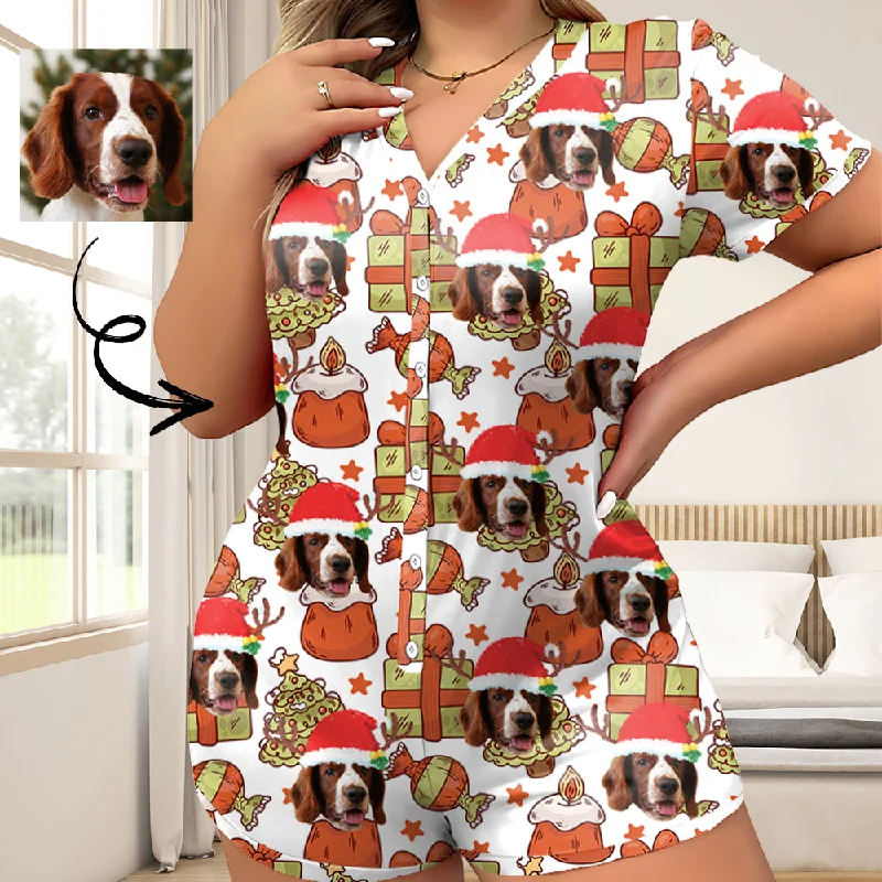 women's nightgowns with floral printsWomen's Short Sleeve Onesies Pajamas Custom Face Christmas Gifts V-Neck Button Jumpsuit women's nightgowns with floral printsWomen's Short Sleeve Onesies Pajamas Custom Face Christmas Gifts V-Neck Button Jumpsuit
