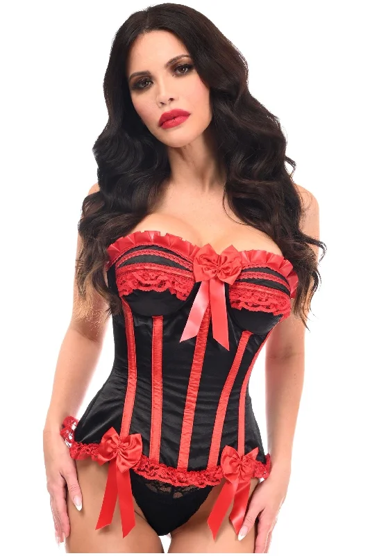 Top Drawer Black/Red Steel Boned Burlesque Corset