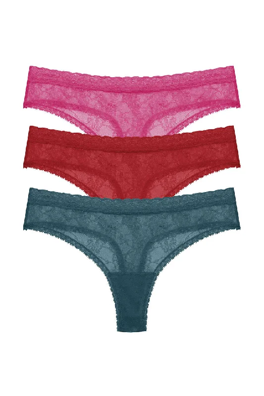anti - chafing women thongs for long - distance runnersBliss Allure One-Size Lace Thong 3-Pack