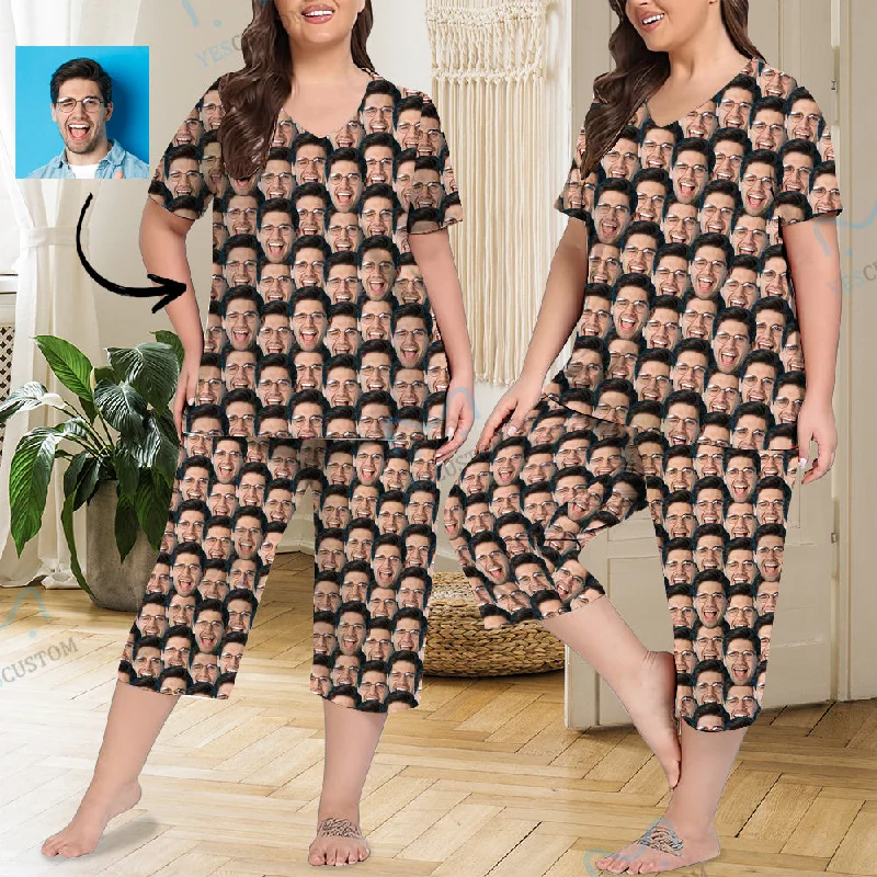 women's nightgowns with a button - down frontCustom Seamless Face Women's Loungewear Set Short Sleeve Shirt and Capri Pants Sleepwear Pajama Set women's nightgowns with a button - down frontCustom Seamless Face Women's Loungewear Set Short Sleeve Shirt and Capri Pants Sleepwear Pajama Set
