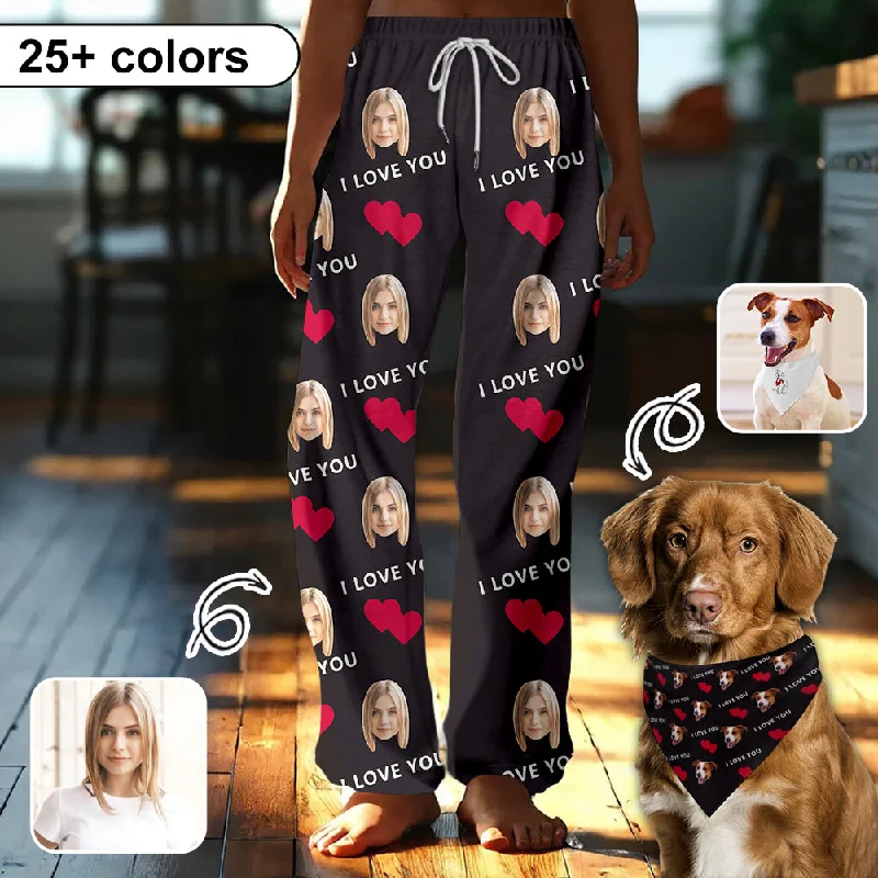 women's nightgowns with a button - down frontCustom Face Red Heart&I Love You Pajama Pants and Pet Dog Bandana women's nightgowns with a button - down frontCustom Face Red Heart&I Love You Pajama Pants and Pet Dog Bandana