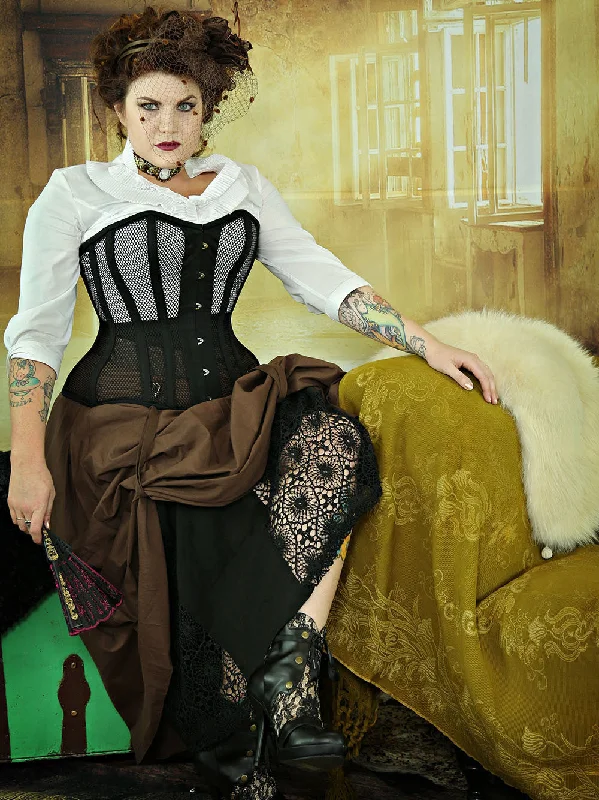 satin fabric women bustiers and corsetsPlus Size Mesh Hourglass Curve Longline Overbust Corset : CS-511