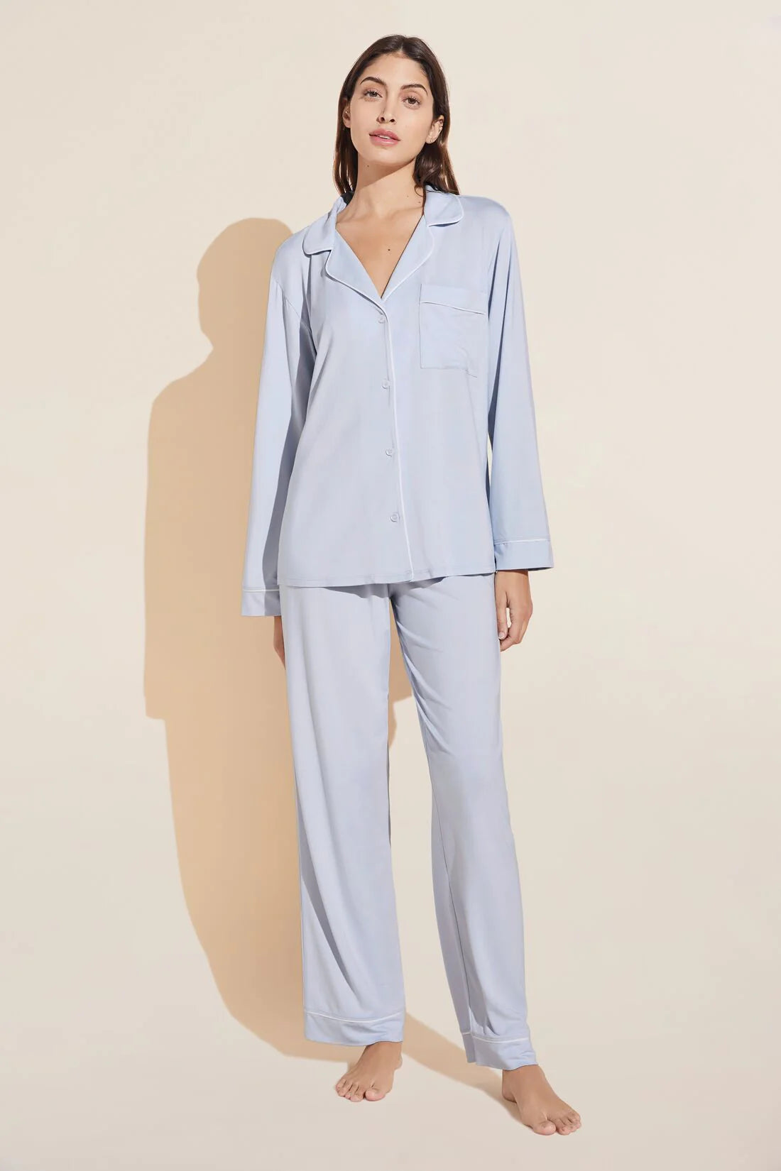 women's pajama sets with a satin - finished fabricGisele TENCEL™ Modal Long PJ Set | Ice Blue/Ivory