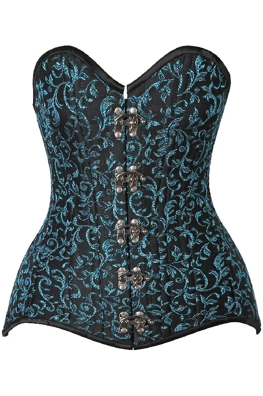 Victorian style women bustiers and corsetsTop Drawer CURVY Teal Brocade Double Steel Boned Overbust Corset