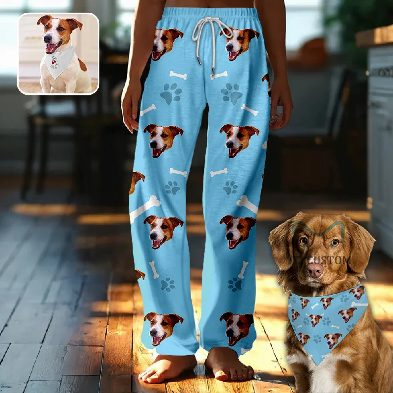 women's nightgowns with floral prints【Flash Sale】Custom Face Dog Bone Paw Print Blue Background Pajama Pants and Pet Dog Bandana women's nightgowns with floral prints【Flash Sale】Custom Face Dog Bone Paw Print Blue Background Pajama Pants and Pet Dog Bandana