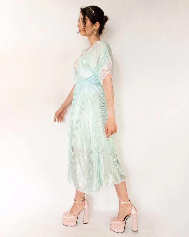 women robes with a lightweight fleece liningVintage 1960s Pearlescent Sheer Robe Turquoise